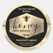 魅力的モダンなスパークル金ゴールドミツバチの台本ハチミツ ラウンドシール (正面)