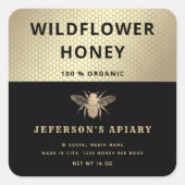 魅力的モダンな黒金ゴールドビーはちみつ瓶 スクエアシール (正面)