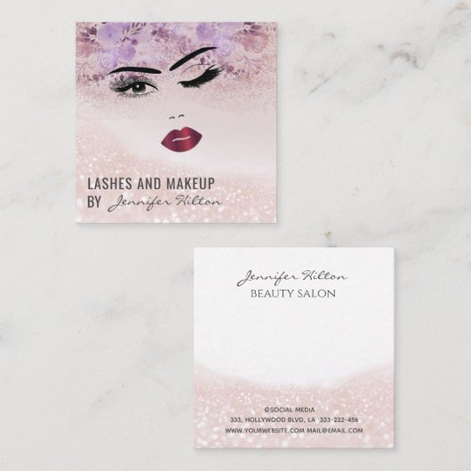 魅力的モダンフローラ感性ガール顔 スクエア名刺 (正面/裏面)