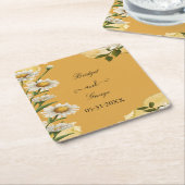 魅力的レトロマーガレット結婚フローラ スクエアペーパーコースター (アングル)