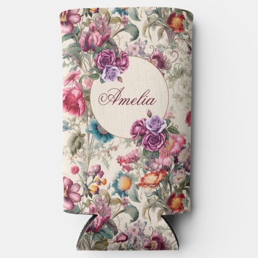 魅力的ヴィンテージインスパイアフローラセルツァーカンコール スリム缶クーラー (正面)