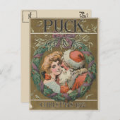 魅力的ヴィンテージキスをするサンタクリスマスリース シーズンポストカード (正面/裏面)