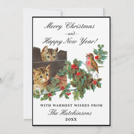 魅力的ヴィンテージキッテンズバードフラットホリデーカード シーズンカード (正面)