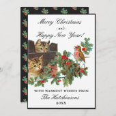 魅力的ヴィンテージキッテンズバードフラットホリデーカード シーズンカード (正面/裏面)