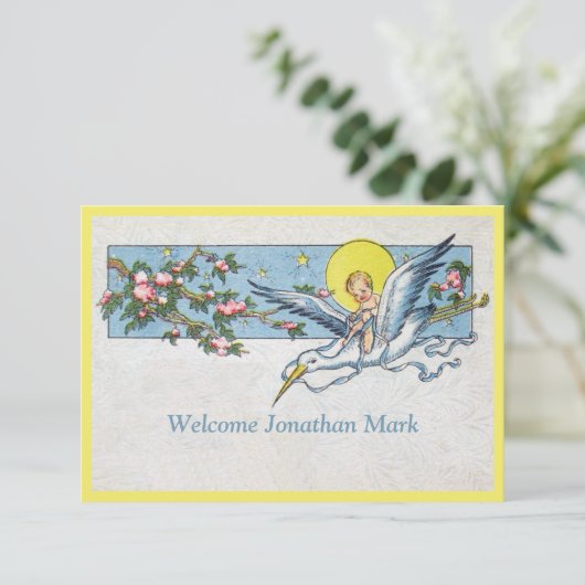 魅力的ヴィンテージストークムーン男の赤ちゃん発表 案内状 (スタンド正面)