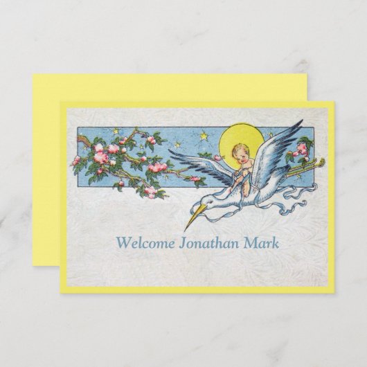 魅力的ヴィンテージストークムーン男の赤ちゃん発表 案内状 (正面/裏面)