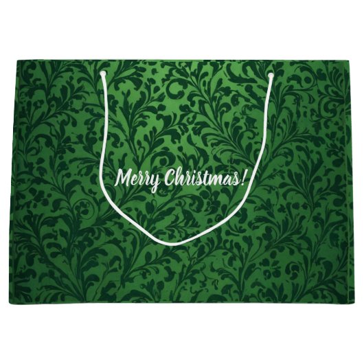 魅力的ヴィンテージビクトリアンフローラクリスマスグリーン ラージペーパーバッグ (正面)