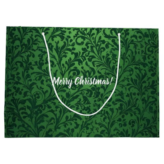 魅力的ヴィンテージビクトリアンフローラクリスマスグリーン ラージペーパーバッグ (裏面)