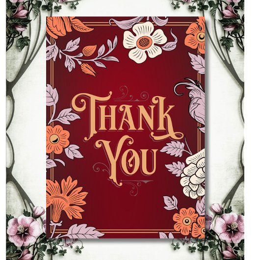 魅力的ヴィンテージフローラ サンキューカード