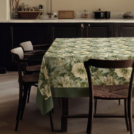 魅力的ヴィンテージ灯パステルグリーン白い花 テーブルクロス