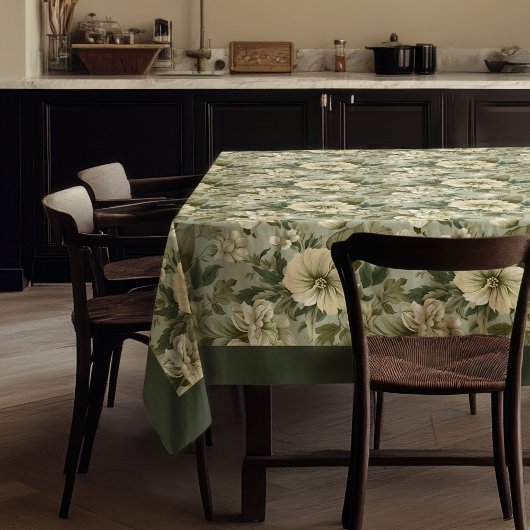 魅力的ヴィンテージ灯パステルグリーン白い花 テーブルクロス