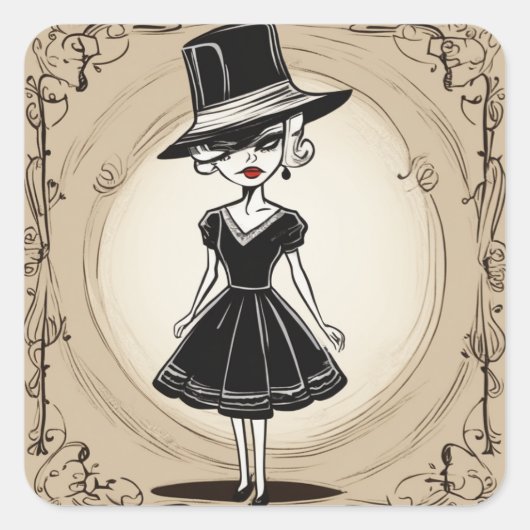 魅力的ヴィンテージLBDステッカー スクエアシール (正面)