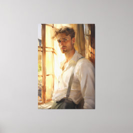 魅力的休息：Young Man Water Color キャンバスプリント