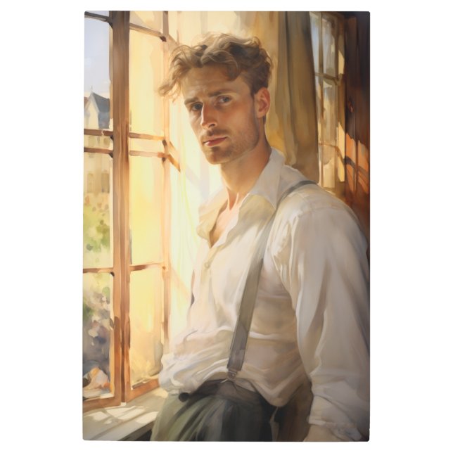 魅力的休息：Young Man Water Color メタルプリント (正面)