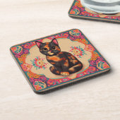 魅力的可愛い亀鮮やか縁ど猫 コースター (左側)