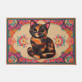 魅力的可愛い亀鮮やか縁ど猫 ドアマット (正面)