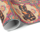 魅力的可愛い亀鮮やか縁ど猫 ラッピングペーパー (ロールコーナー)