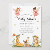 魅力的妖精の森の動物の赤ちゃんシャワー 招待状 (正面)