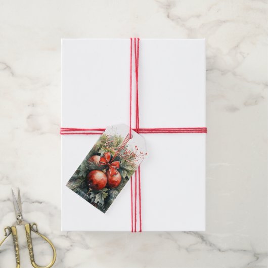 魅力的水モダン色クリスマス ギフトタグ (より糸付き)