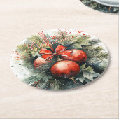 魅力的水モダン色クリスマス ラウンドペーパーコースター (アングル)