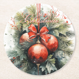 魅力的水モダン色クリスマス ラウンドペーパーコースター