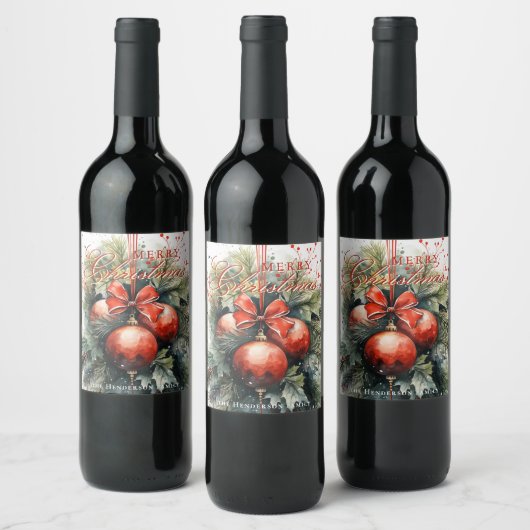 魅力的水モダン色クリスマス ワインラベル (ボトル)