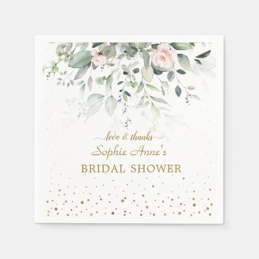 魅力的水彩ピンクフローラ金ゴールドブライダルシャワー スタンダードカクテルナプキン (正面)