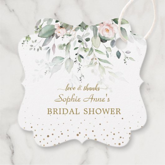 魅力的水彩ピンクフローラ金ゴールドブライダルシャワー フェイバータグ (裏面)