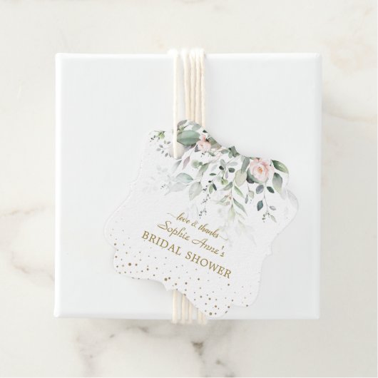 魅力的水彩ピンクフローラ金ゴールドブライダルシャワー フェイバータグ (インサイチュ)