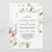 魅力的水彩牡丹フローラフレ結婚ーム 招待状 (正面/裏面)