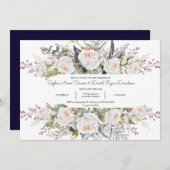 魅力的水彩白い花の枠結婚の 招待状 (正面/裏面)