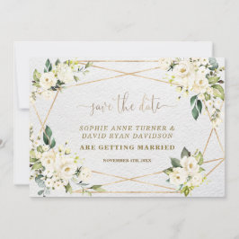 魅力的水彩白フローラ金ゴールド結婚ズ セーブザデート
