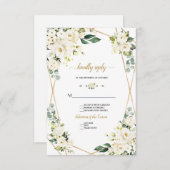 魅力的水彩白フローラ金ゴールド結婚ズ 出欠カード (正面/裏面)