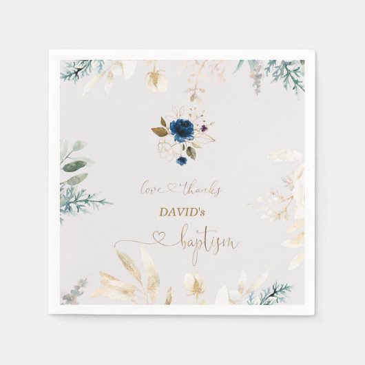 魅力的水彩青フローラ金ゴールドバプテスマ スタンダードカクテルナプキン (正面)