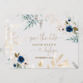 魅力的水彩青フローラ金ゴールドバプテスマ セーブザデート (正面/裏面)