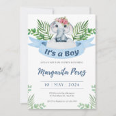 魅力的男の赤ちゃん象イラストレーション招待状 招待状 (正面)