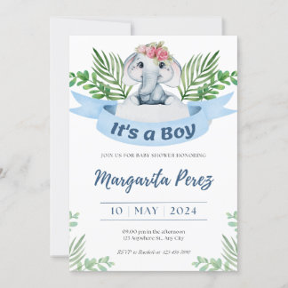 魅力的男の赤ちゃん象イラストレーション招待状 招待状