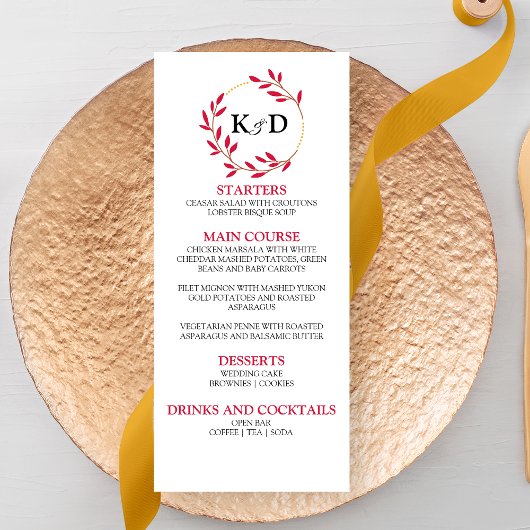 魅力的秋リーフモノグラム結婚ズ メニュー