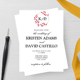 魅力的秋リーフモノグラム結婚ズ 招待状