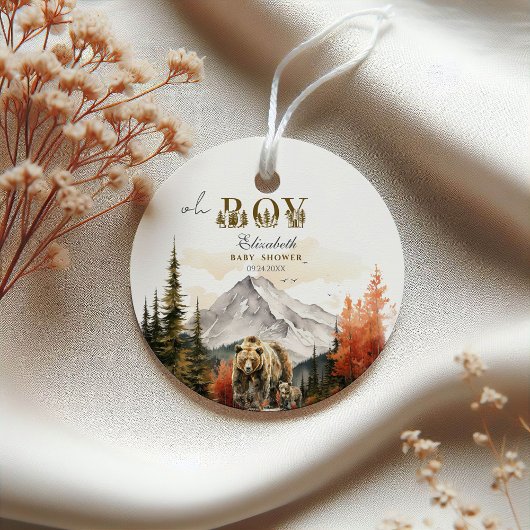 魅力的素朴Bear Forest "Oh Boy"赤ちゃんシャワー フェイバータグ