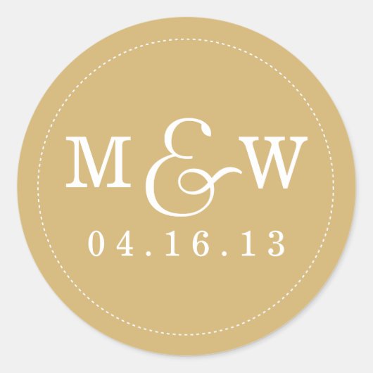 魅力的結婚Monogramステッカー – 金ゴールド ラウンドシール (正面)