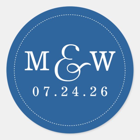 魅力的結婚Monogram Sticker - Cobalt ラウンドシール (正面)