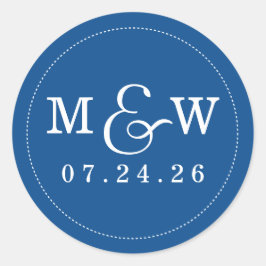 魅力的結婚Monogram Sticker - Cobalt ラウンドシール