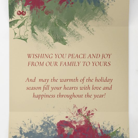 魅力的絵を描 |赤青グリーン3枚の写真 三つ折りクリスマスカード (内部中)