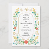 魅力的色彩の鮮やかカラフル草花 招待状 (正面)