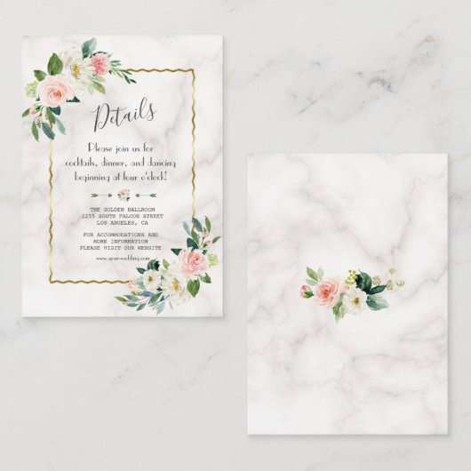魅力的赤面フローラ金ゴールドマーブル結婚ズ詳細 エンクロージャーカード (正面/裏面)