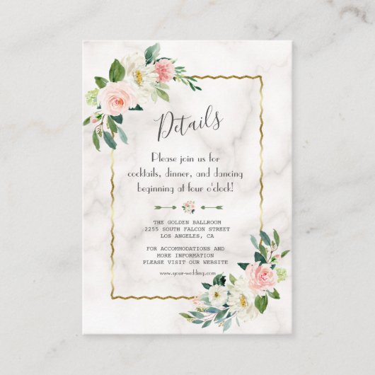 魅力的赤面フローラ金ゴールドマーブル結婚ズ詳細 エンクロージャーカード (正面)