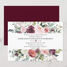 魅力的赤面花フレームBurgundy結婚's 招待状