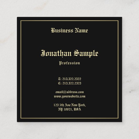 魅力的金ゴールドの古い英語のスクリプエレガントト標準 スクエア名刺 (裏面)