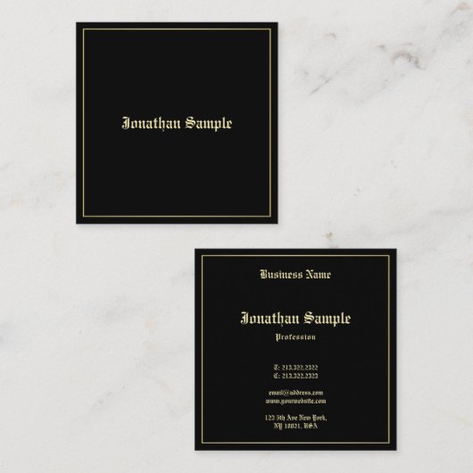 魅力的金ゴールドの古い英語のスクリプエレガントト標準 スクエア名刺 (正面/裏面)